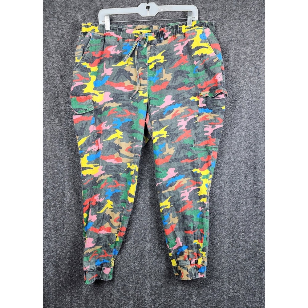 Almost Famous Cargo Joggers Womens 2X Multi-Color Rainbow Camo Print Streetwear